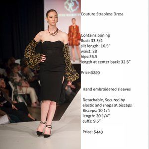 New Couture Strapless Dress  with Detachable Hand Embroidered Sleeves